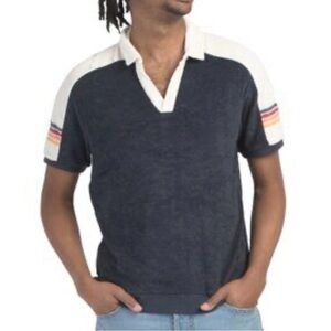 Marine Layer Terry Out Varsity Polo Top Indigo Lg